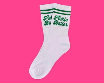 Pickleball Socks – Retro "Pickle Baller" Crew Socks, Sporty Gift