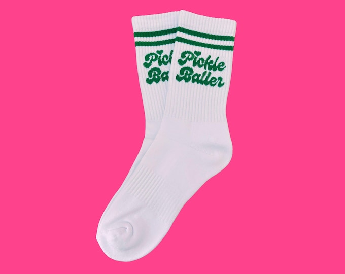 Pickleball Socks – Retro "Pickle Baller" Crew Socks, Sporty Gift