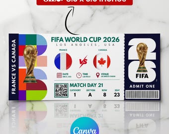 Editable FIFA World Cup 2026 Ticket Canva Template Football Ticket Gift Him, Soccer Ticket Surprise Reveal, Instant Digital Download