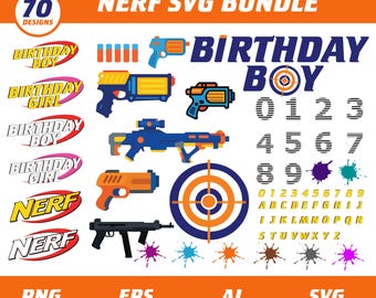70 Nerf SVG Bundle – Nerf Gun Clipart & PNG for Cricut, Birthday Shirt Design, Kids Party SVG, Instant Download Nerf Clipart Pack