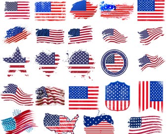 Pakiet 30 amerykańskich flag PNG Clipart, Zniszczona flaga USA PNG SVG, Sublimacja 4 lipca, Patriotyczne PNG, Dzień Niepodległości, Natychmiastowe pobieranie