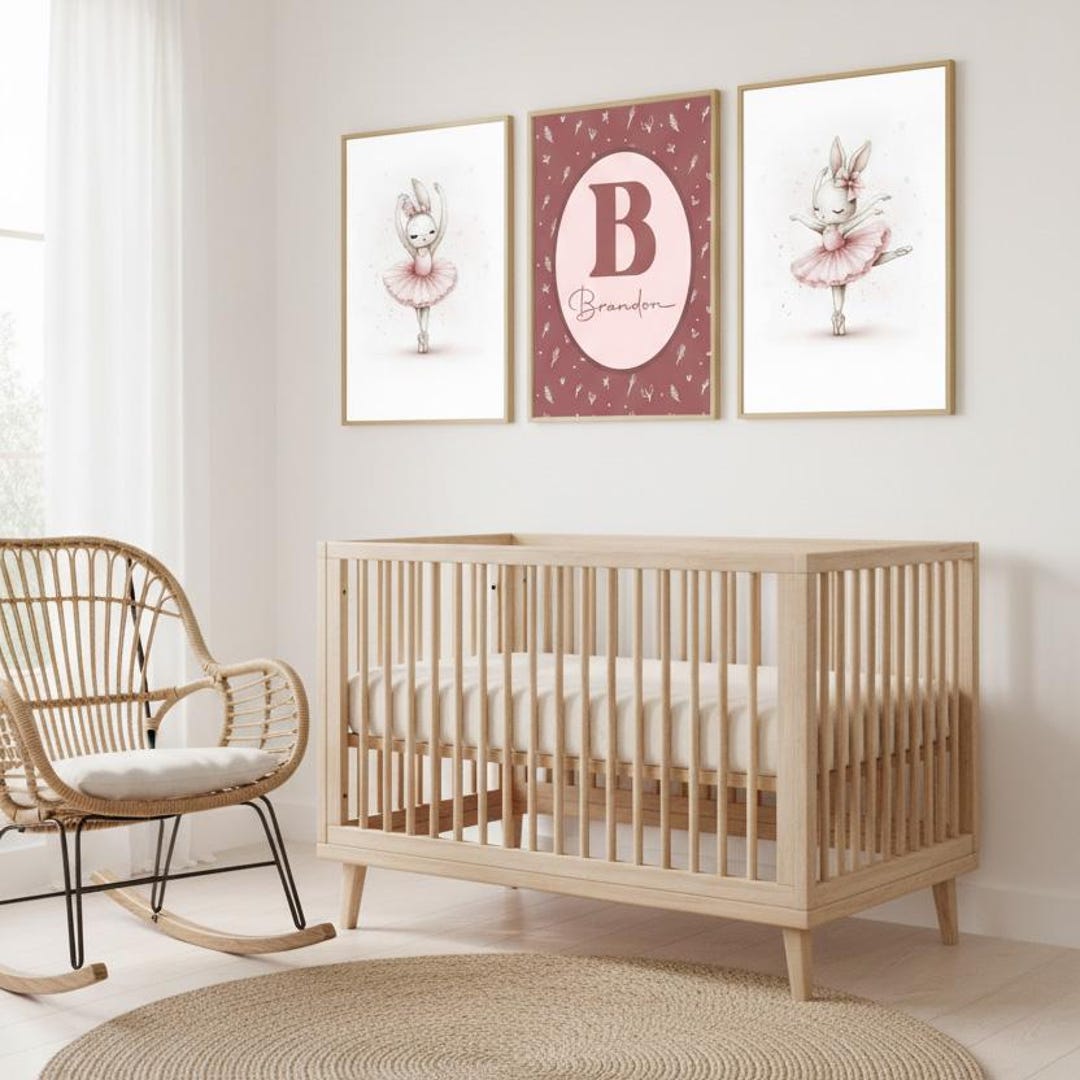 Personalized Bunny Nursery Wall Art Set of 3, Custom Name Baby Girl ...