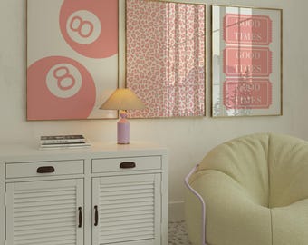 Retro Pink Wall Art Prints Set: Y2K Home Decor Set (Digital Download)