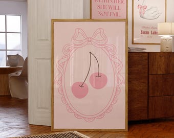 Pink Cherry Bow Wall Art: Coquette Aesthetic Print (Digital Download)