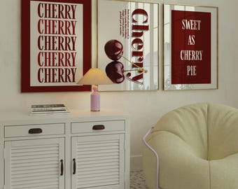 Red Cherry Art Print Set: Modern Fruit Wall Art (Digital Download)
