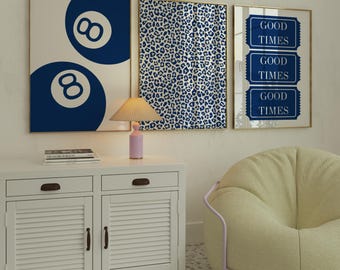 Retro Blue Wall Art Prints Set: Vintage Home Decor Set (Digital Download)