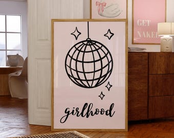 Girlhood Disco Ball Print: Retro Glam Bedroom Decor (Digital Download)