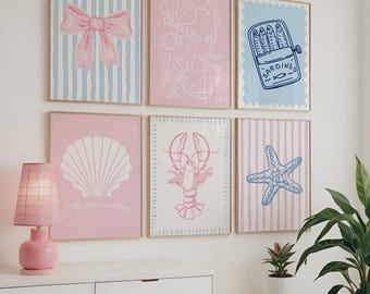 Coastal Dream Art Set: Pastel Sea Life Wall Art (Digital Download)