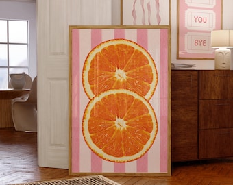 Pink Stripe Citrus Wall Art: Vibrant Orange Slice Print for Kitchen Decor (Digital Download)