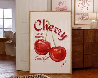 Red Cherry Poster: Retro Kitchen Decor (Digital Download)