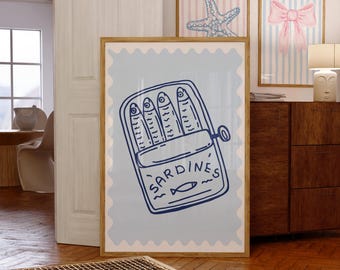 Minimalist 'Sardines' Typography Art Poster: Scandinavian Style (Digital Download)