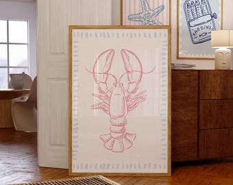 Pink Lobster Line Art: Seafood Illustration (Digital Download)