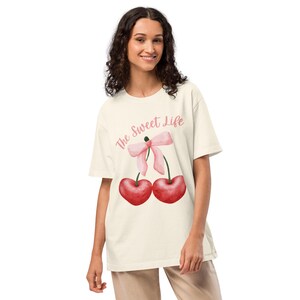 Cherry T-Shirt, Y2K aesthetic shirt, Cherry Bow Tee, Soft Girl Fashion, The Sweet Life, Y2K Cute Gift, Oversized Retro Tshirt
