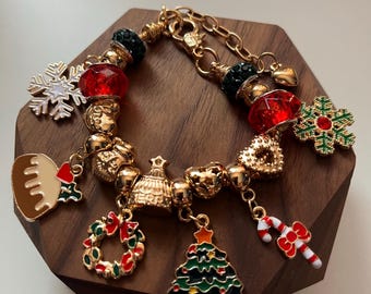 Christmas Charm Bracelet Holiday Beaded Jewelry Festive Gifts for Her