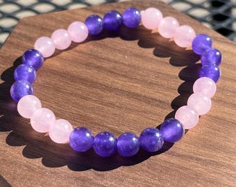 Rose Quartz and Amethyst Healing Bracelet: Natural Stones Stretch