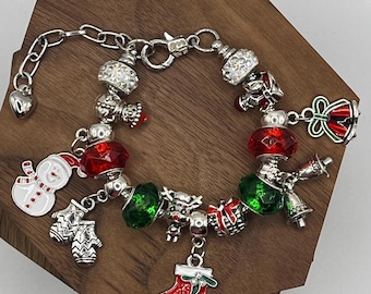 Christmas Charm Bracelet Holiday Beaded Jewelry Festive Gifts