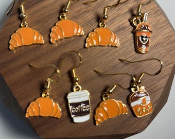 Cozy Cafe Earrings: Croissant and Coffee Drink Variations Fall Cottagecore Jewelry