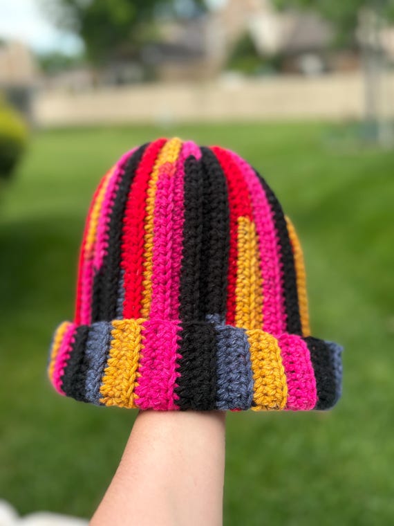 Handmade Multicolor Striped Crochet Beanie Amazon.com: QOOEQPQY Women Stripes Winter Bucket Hat  main image 4