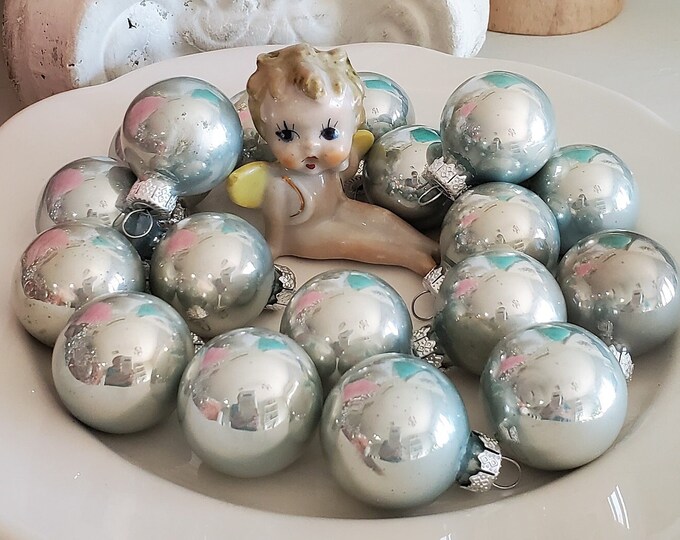 Lot of 20 Light Blue Christmas Ornaments, Miniature Ornaments, Glass