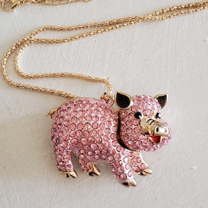 Sweet Pink Rhinestone PIG Necklace Heart Charm Farm Pig Figure Pig Pendant Etsy