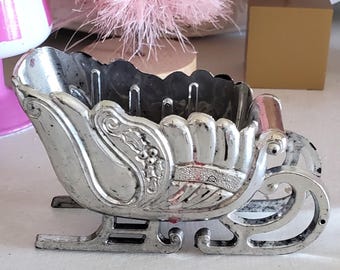 vintage Silver Christmas sleigh, plastic santa's sleigh, antique Christmas decor