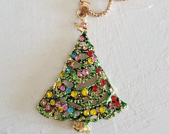 beautiful Rhinestone Christmas tree necklace, sparkly tree, for Christmas bouquet craft supply