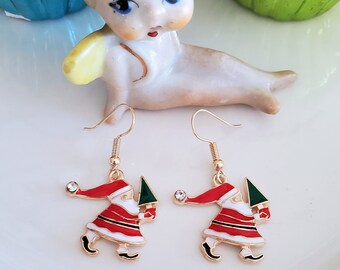Pendientes colgantes de Papá Noel, pendientes navideños, pendientes perforados, diamantes de imitación, ideales para manualidades navideñas.