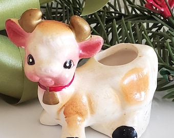 Maceta vintage de vaca Bessie, figura en miniatura