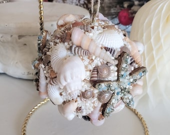 Seashell ball ornament, Christmas ornament, vintage seashells, FULL of SEASHELLS!