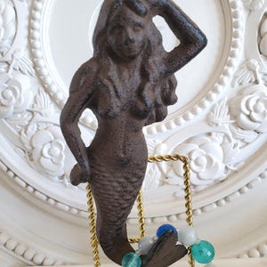 rustic Metal Mermaid wall hook, towel holder, ribbon holder, mermaid figure