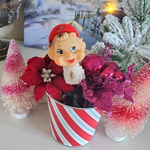 Vintage knee hugger pixie ornament, Elf head ornament, vintage christmas