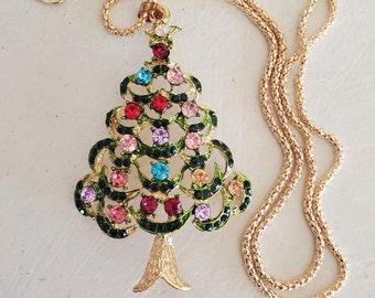 rhinestone Christmas tree necklace, jewelry supply, christmas crafts, Christmas necklace, rhinestones