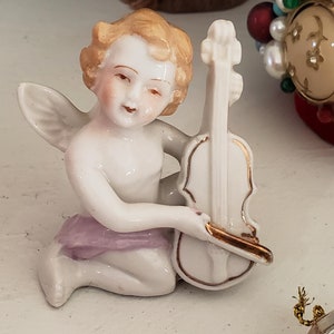 vintage MIJ angel figurine, fiddle figurine, porcelain angel