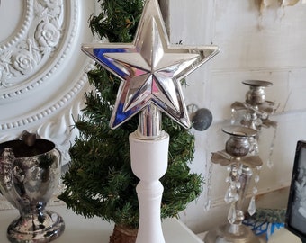 vintage white wooden candlestick, vintage star tree topper, Vintage Christmas