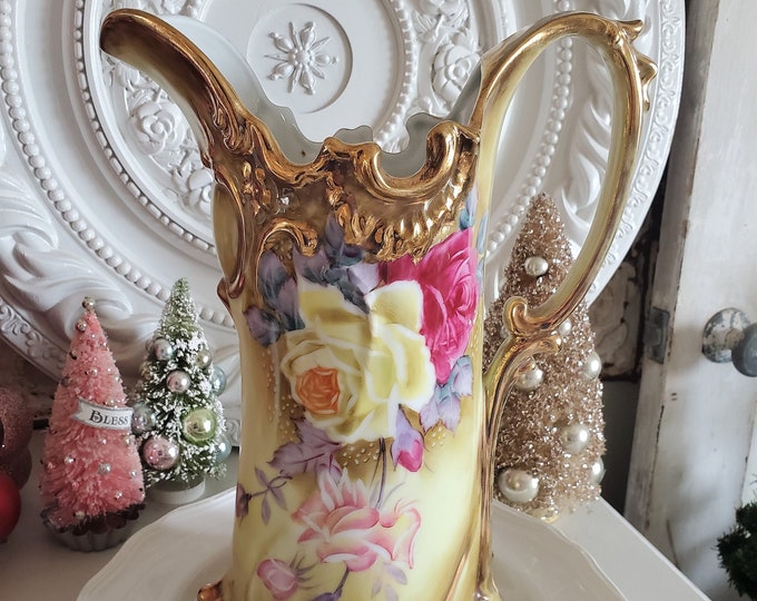 Beautiful Vintage Nippon Hand Painted Pitcher Painted Roses - Etsy