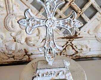vintage metal cross, white cross, Jesus cross, cross statue