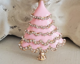 rhinestone pin Brooch Christmas tree, jewelry supply brooch, Pink Christmas, pink brooch