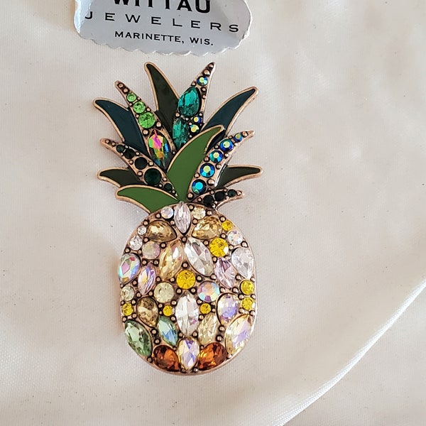 gorgeous Pineapple brooch, pineapple pin, rhinestone brooch