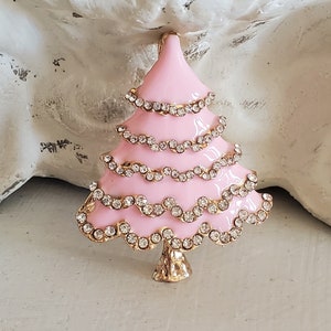 rhinestone pin Brooch Christmas tree, jewelry supply brooch, Pink Christmas, pink brooch