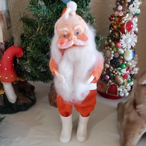 vintage cotton spun santa figure, vintage santa Christmas ornament,