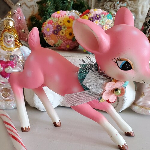 Vintage Style Pink Deer Figure Kitchsy Christmas Large Deer Etsy
