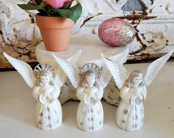 3 vintage plastic angel figures, Christmas angel lot, vintage christmas