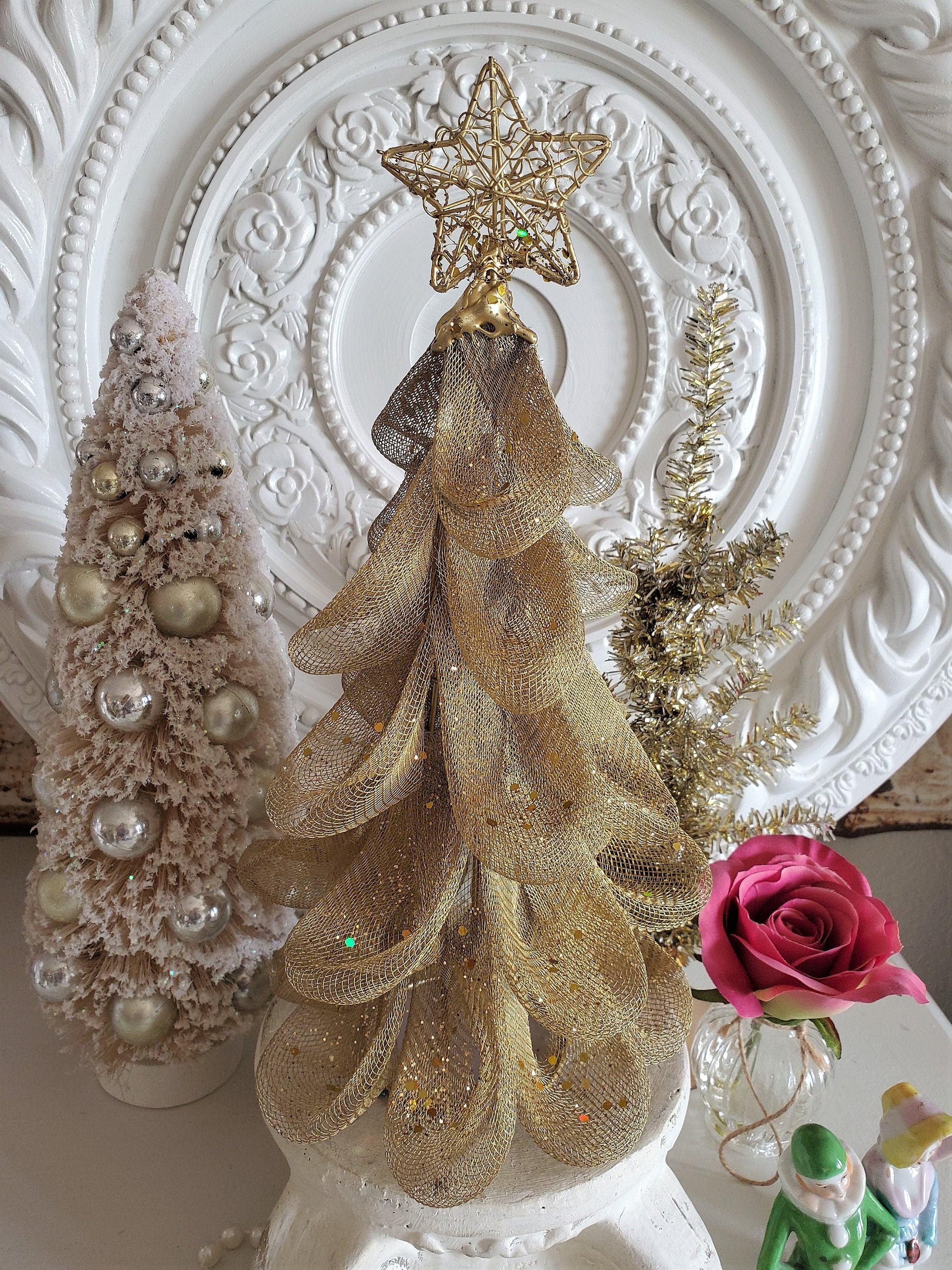 sparkly Gold Mesh Christmas tree vintage style Tree sparkly Gold Mesh Christmas tree vintage style Tree