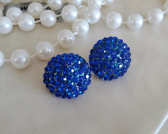 rhinestone blue clip on earrings