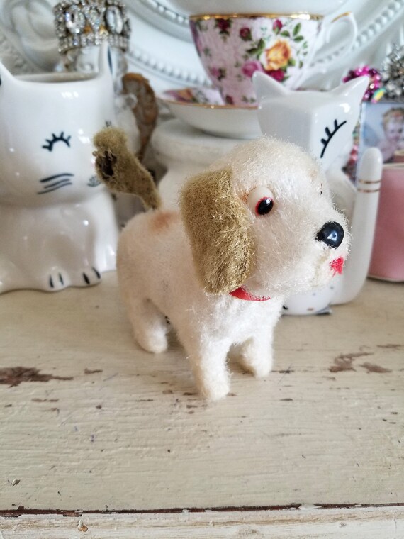Antique Stuffed Dog Tail Spins, Windup, Cute Puppy, Vintage Toy Dog 