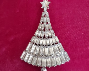 beautiful Clear rhinestone tree brooch, Christmas tree pin, make a christmas bouquet
