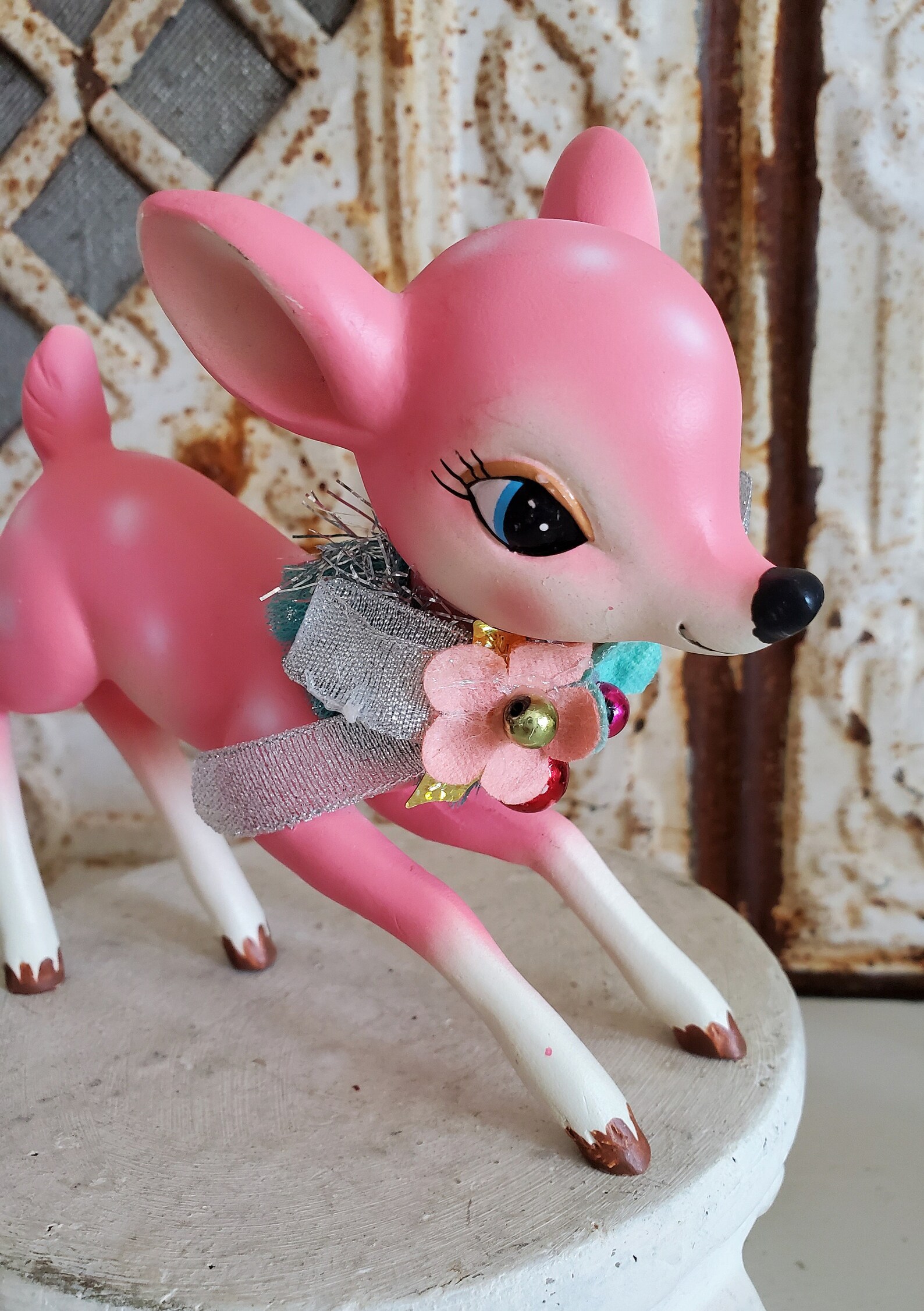 Vintage Style Pink Deer Figure Kitchsy Christmas Large Deer Etsy