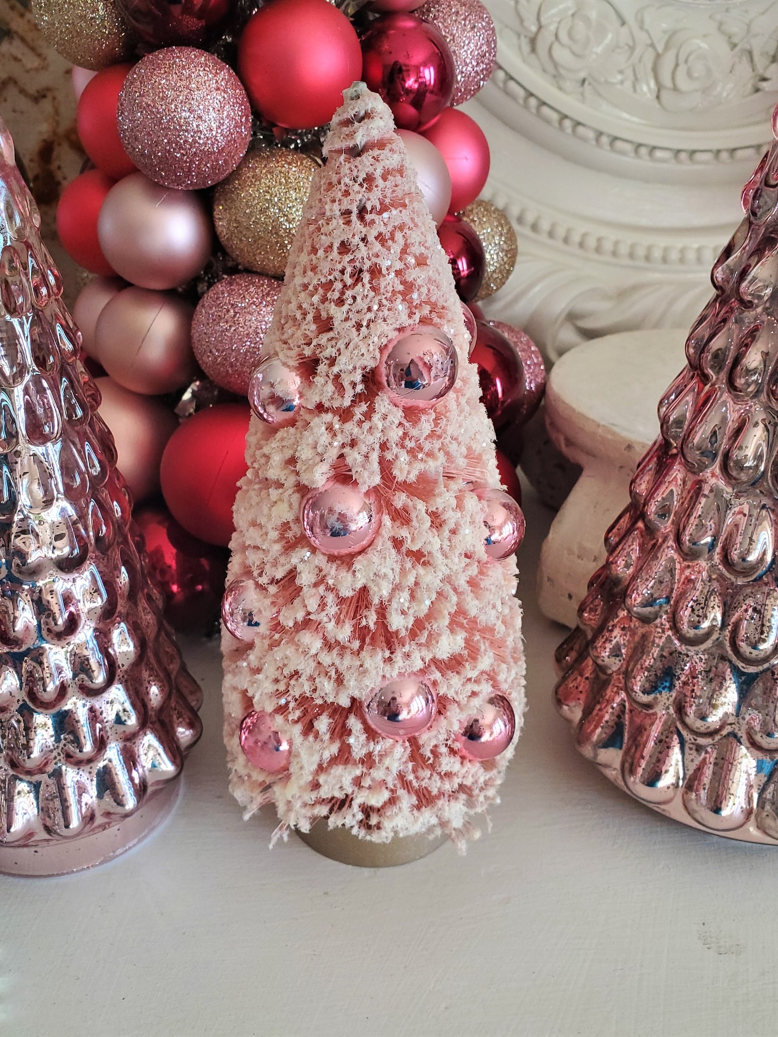 Lovely PINK Bottle Brush Tree With Ornaments Vintage Style Etsy