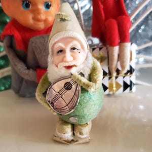 vintage pinecone man men Christmas figure, cotton spun ornament, Miniature elf, make a Christmas village