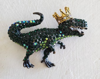 Dinosaur rhinestone brooch, Tyrannosaurus jewelry, T Rex, jewelry supply brooch